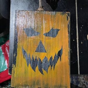 Rustic Halloween Pumpkin Wood Block